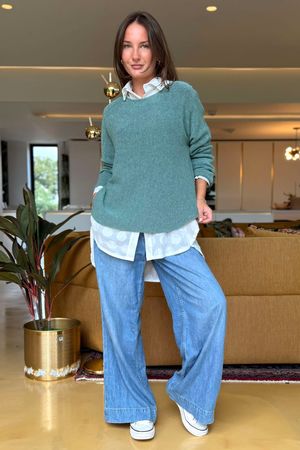 Made in Italy Conrad Body Skim Knit Jumper Sage Marl 